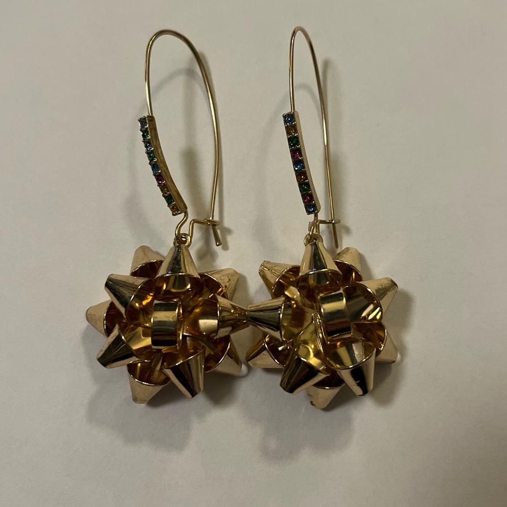Betsey Johnson Christmas Gold Bow Drop Dangle Earrings